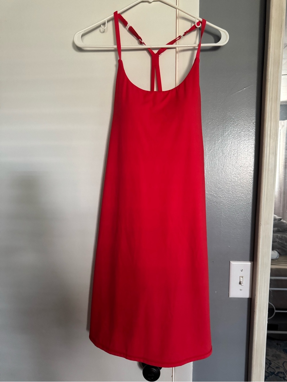 HALARA Red Midi Slip Dress with T-Back Straps